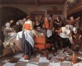 Célébrer la naissance Dutch genre peintre Jan Steen
